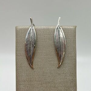 Vintage Beau Sterling Feather Screw Back Earrings 1950s Signed 925